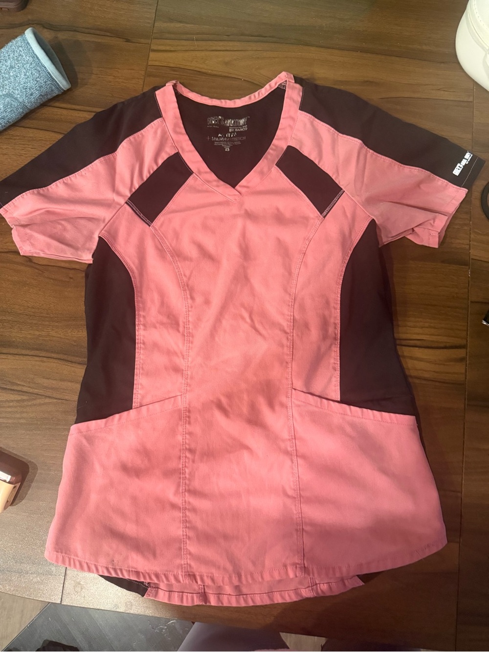 Grey's Anatomy Pink and Black V-Neck Short Sleeve Scrub Top